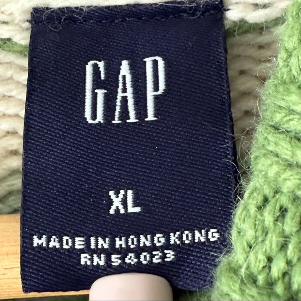 GAP 2003 Y2K Striped Turtleneck Sweater Green Cream Wool Blend XL Hong Kong - Picture 6 of 13